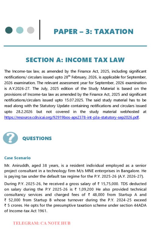 First page of CA INTERMEDIATE TAXATION [INCOME TAX + GST] REVISION TEST PAPERS [RTPs] FOR SEPTEMBER, 2026