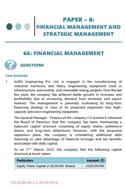 First page of CA INTERMEDIATE FINANCIAL MANAGEMENT AND STRATEGIC MANAGEMENT [FM SM] REVISION TEST PAPERS [RTPs] FOR SEPTEMBER, 2026