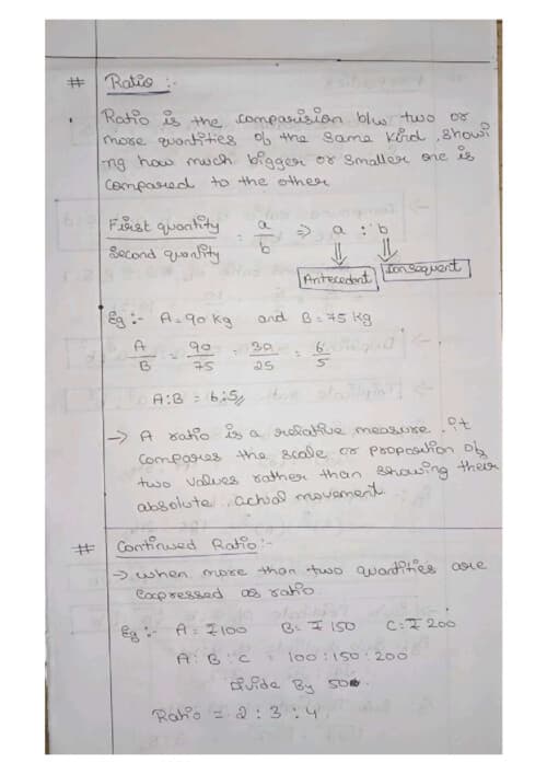 First page of Ratio , proportion, indices, logarithm handwritten notes