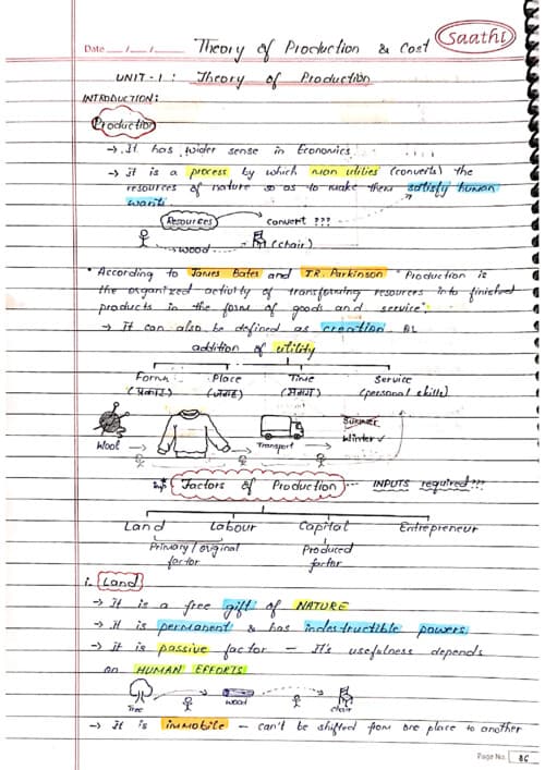 First page of Theory of Production & Cost