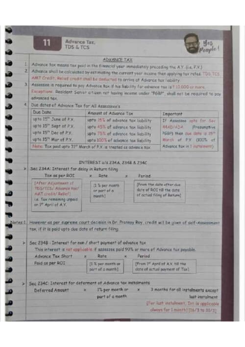 First page of Advance tax, TDS TCS compact notes by BB sir Sept 26 onwards
