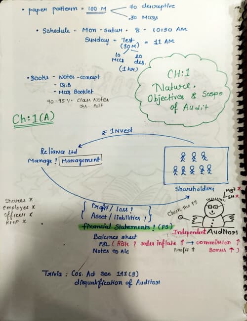 First page of Audit nature, objective & scope of audit Handwritten notes