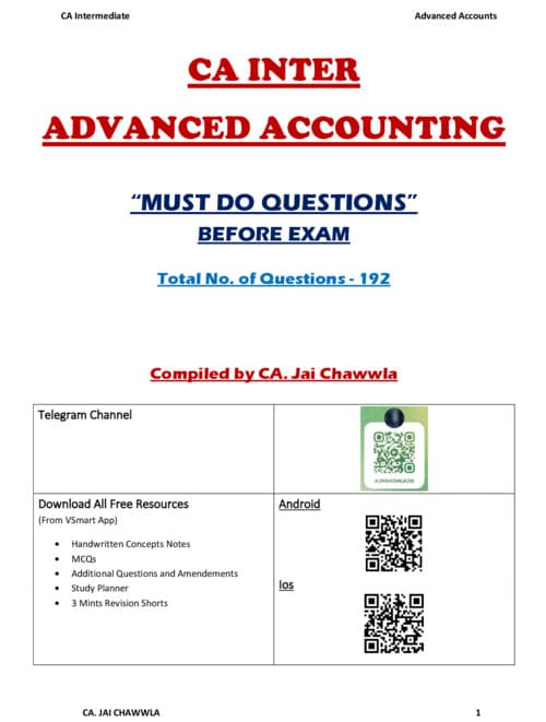 First page of CA INTERMEDIATE ADVANCED ACCOUNTING [ACCOUNTS] MUST DO SOLVED QUESTIONS | 192 QUESTIONS BY CA JAI CHAWLA FOR SEPTEMBER, 2026
