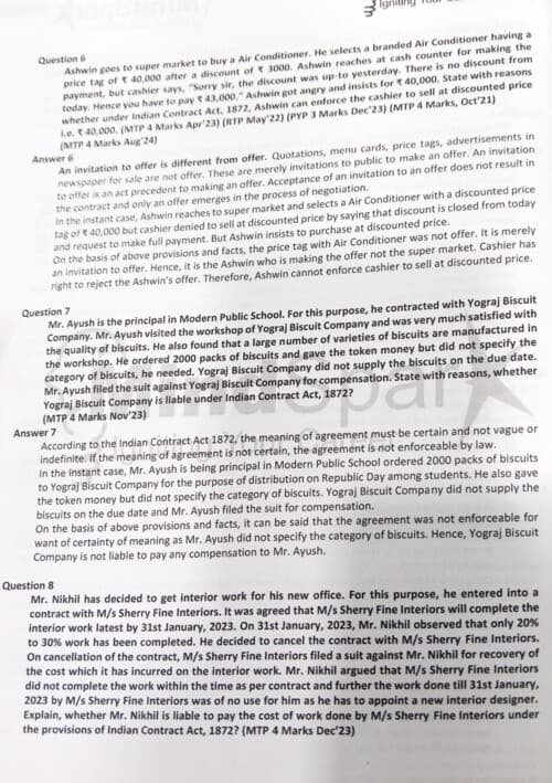 First page of ICA Question Bank