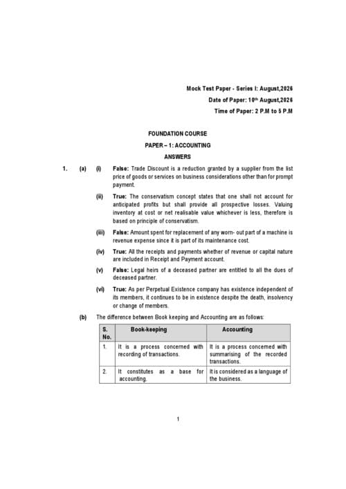 First page of Answer key of account mtp september 26