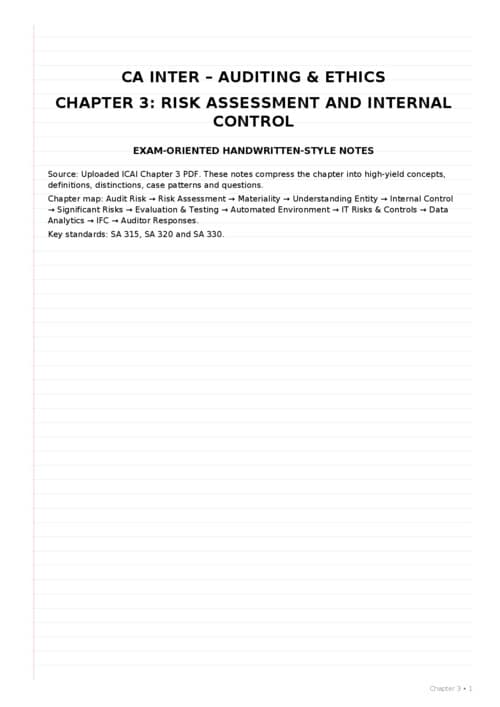 First page of Risk assessment note