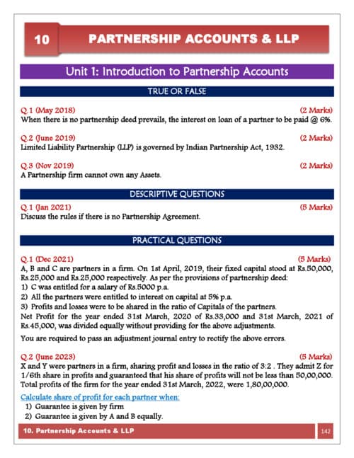 First page of Account sep 26 practice questions of partnership and llp
