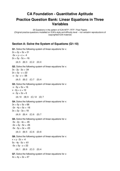 First page of Quantitative aptitude linear equations notes ..
