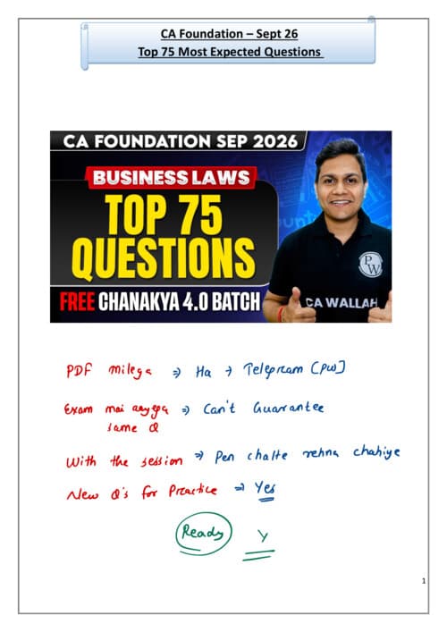First page of TOP 75 QUESTIONS BUSINESS LAW BY NIKISH AGARAWAL SIR