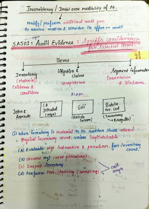 First page of Audit handwritten notes SA 501
