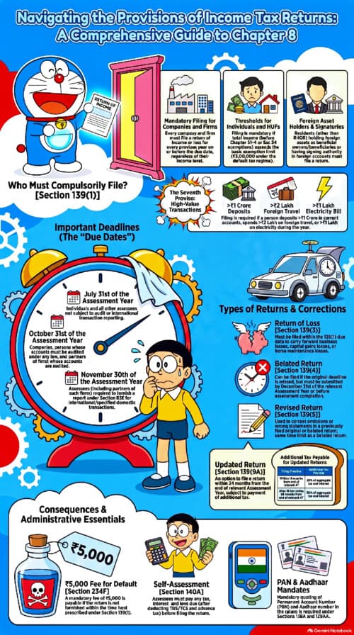 First page of CA Intermediate Return Of Income (Doraemon Themed) Quick revision Notes.