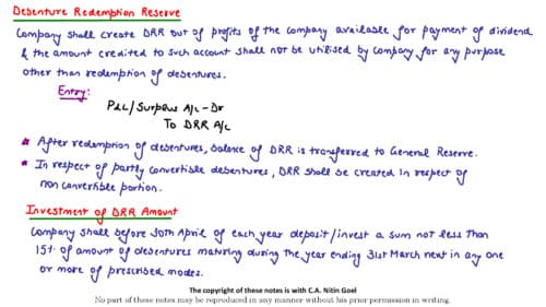 First page of Redemption of Debentures handwritten notes by Nitin Goel sir