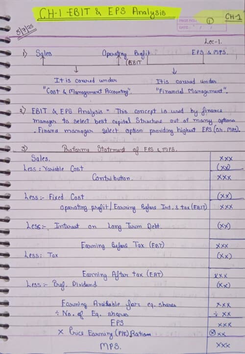 First page of FM ~ EBIT EPS handwritten notes