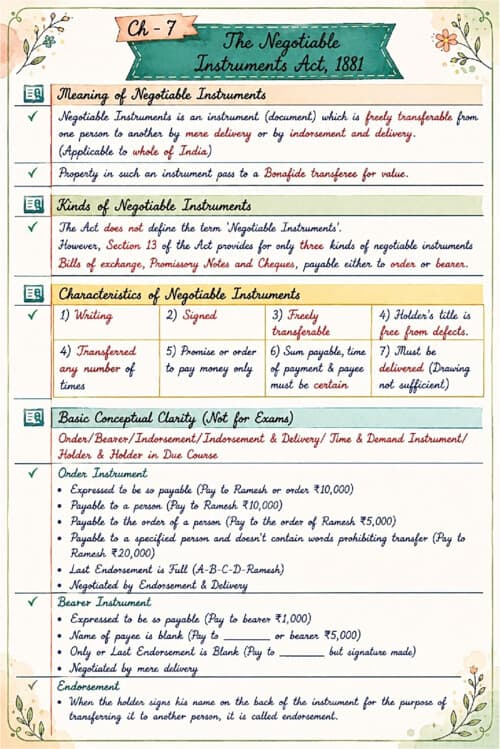 First page of Negotiable LAST 1.5 days Handwritten Law detailed revision notes If anybody wants PW, Vishwas Ca and Parag Sir Classes DM me ✅