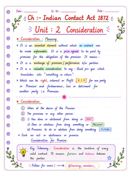 First page of ICA Unit 2 LAST 1.5 days Handwritten Law detailed revision notes If anybody wants PW, Vishwas Ca and Parag Sir Classes DM me ✅