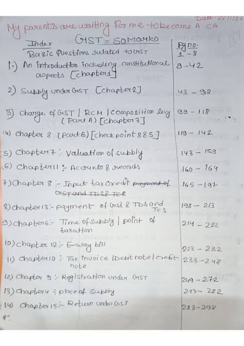 First page of Gst handwritten notes by CA vivek gaba sir
