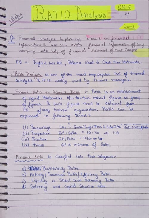 First page of FM ~ Ratio analysis