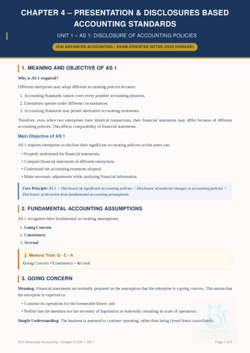 First page of Short and summarised notes Important concepts and exam rules