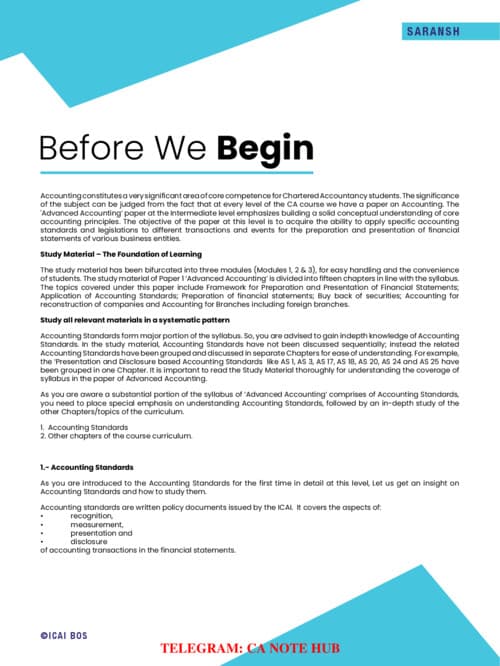 First page of CA INTERMEIDATE ADVANCED ACCOUNTING [ACCOUNTS] SARANSH | SUMMARY CHART NOTES FOR LAST MOMENT QUICK REVISION BY THE ICAI FOR SEPTEMBER, 2026 AND JANAURY, 2027