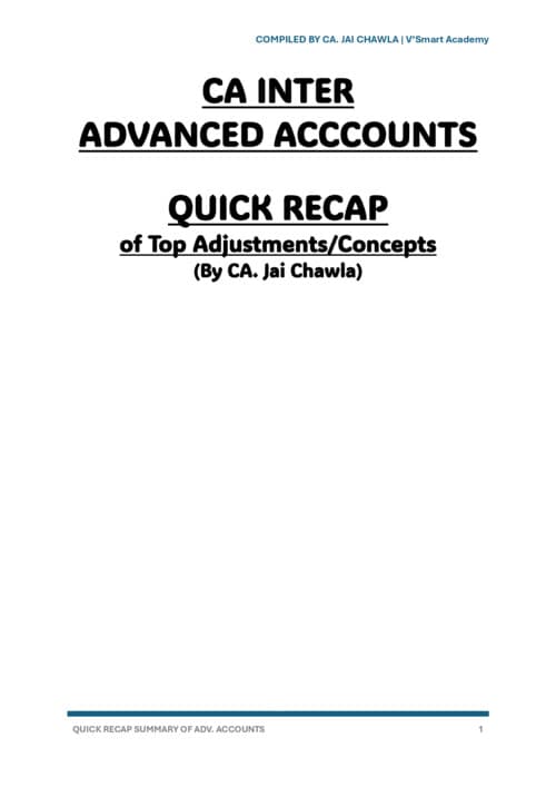 First page of CA INTERMEDIATE ADVANCED ACCOUNTING [ACCOUNTS] QUICK RECAP OF ADJUSTMENTS SUMMARY NOTES BY CA JAI CHAWLA