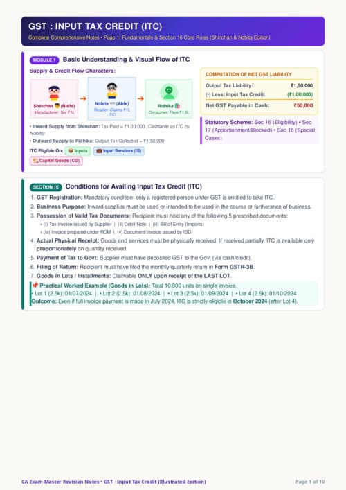 First page of GST ITC shinchan notes for sept 2026 ca inter