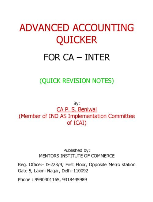 First page of ACCOUNTS QUICKER BOOK | QUICK REVISION BOOK BY CA P S BENIWAL