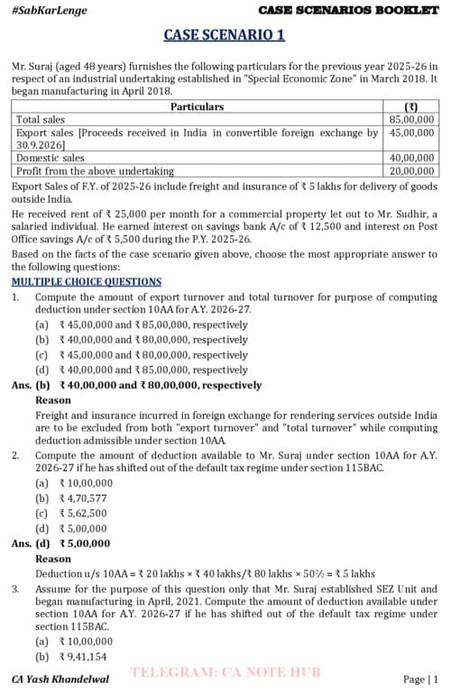 First page of INCOME TAX CASE SCENARIO BASED MCQs BOOKLET BY CA YASH KHANDELWAL FOR SEPTEMBER, 2026 AND JANAURY, 2027