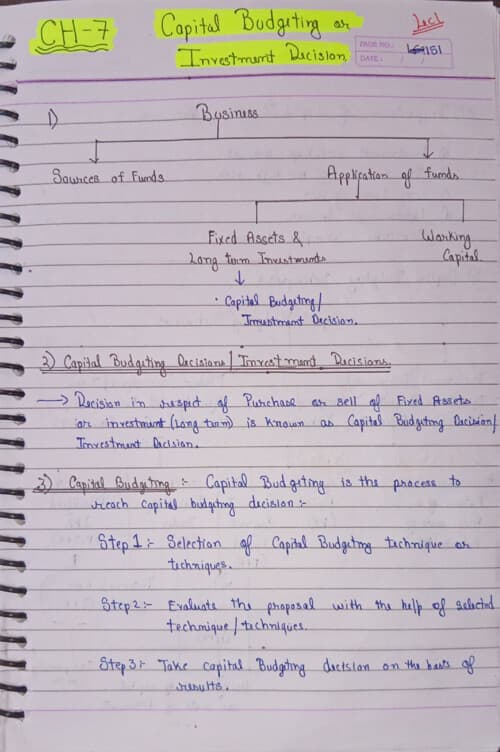 First page of FM ~capital bgt handwritten notes