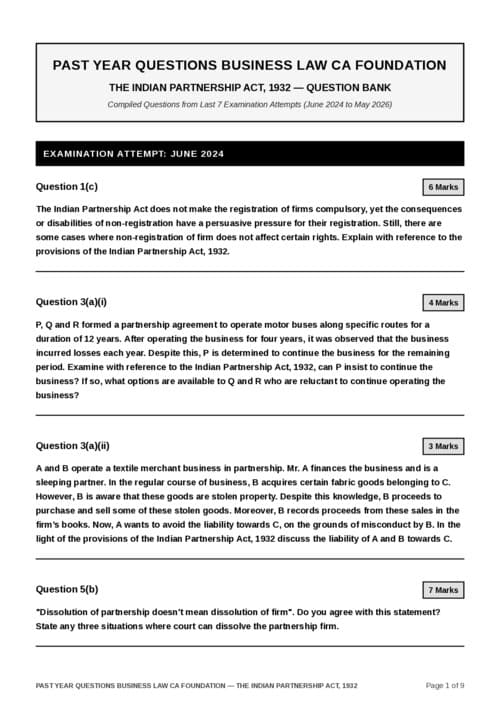 First page of partnership act important questions