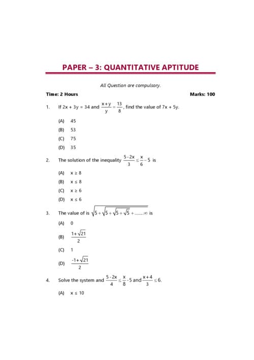 First page of practice paper