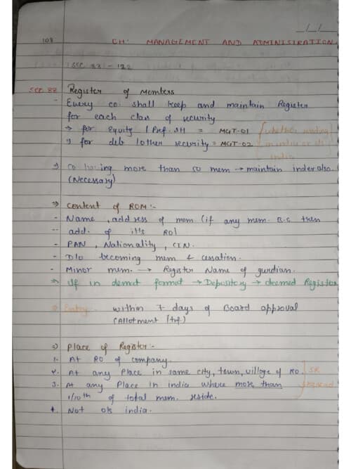 First page of CA INTER LAW MANAGEMENT AND ADMINISTRATION CHAPTER HANDWRITTEN NOTES...