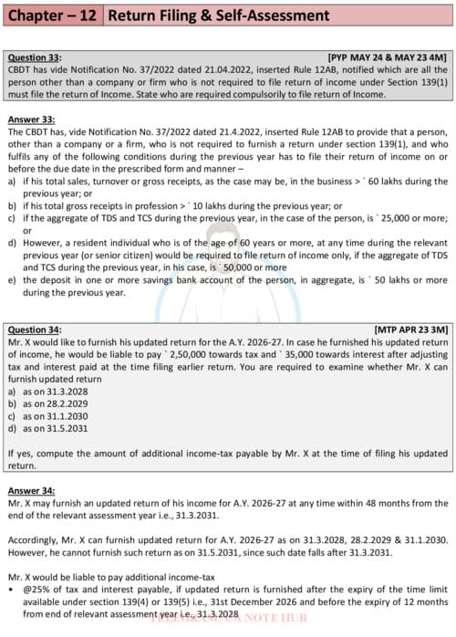 First page of RETURN FILING & SELF ASSESSMENT MUST DO MASTER QUESTIONS BY CA VEDANT BAJAJ FOR SEPTEMBER, 2026