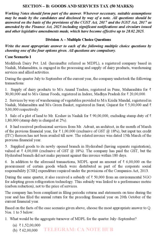 First page of GST ALL INDIA MASTER MOCK TESTS ALONG WITH SOLUTIONS BY CA VISHAL BHATTAD FOR SEPTEMBER, 2026