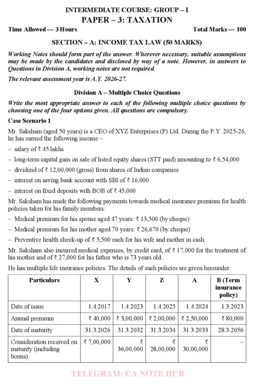 First page of INCOME TAX + GST ALL INDIA MASTER MOCK TESTS ALONG WITH SOLUTIONS BY CA YASH KHANDELWAL AND CA VISHAL BHATTAD FOR SEPTEMBER, 2026