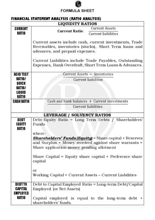 First page of CAFM formula sheet all in one by PW
