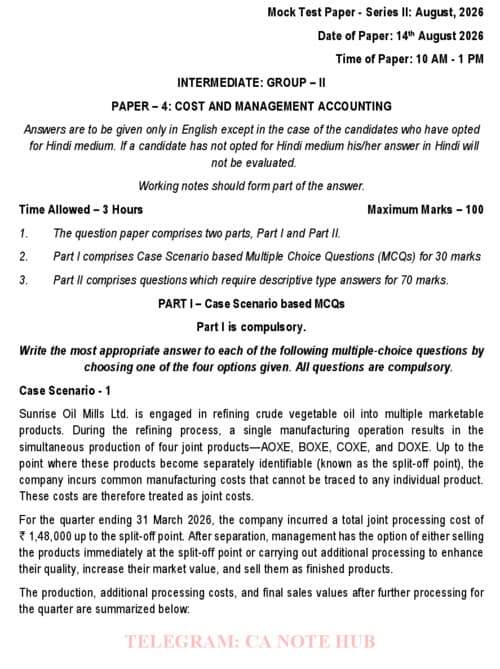 First page of COSTING MOCK TEST PAPER [MTP] SERIES - II INCLUDING SUGGESTED ANSWER FOR SEPTEMBER, 2026
