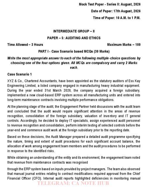 First page of AUDIT MOCK TEST PAPER [MTP] SERIES - II INCLUDING SUGGESTED ANSWER FOR SEPTEMBER, 2026
