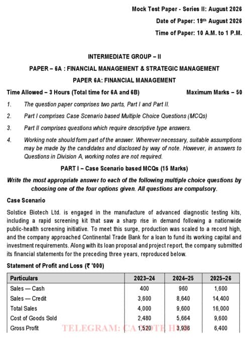 First page of FMSM MOCK TEST PAPER [MTP] SERIES - II INCLUDING SUGGESTED ANSWER FOR SEPTEMBER, 2026