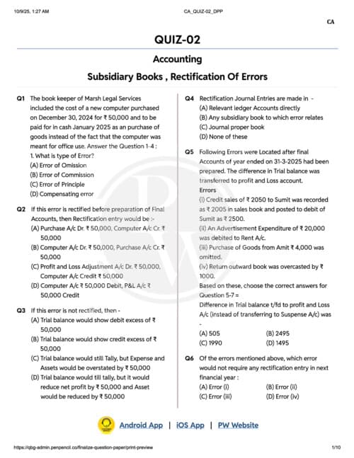 First page of Account Quiz for September 26 most important