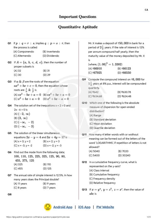 First page of Repeat questions