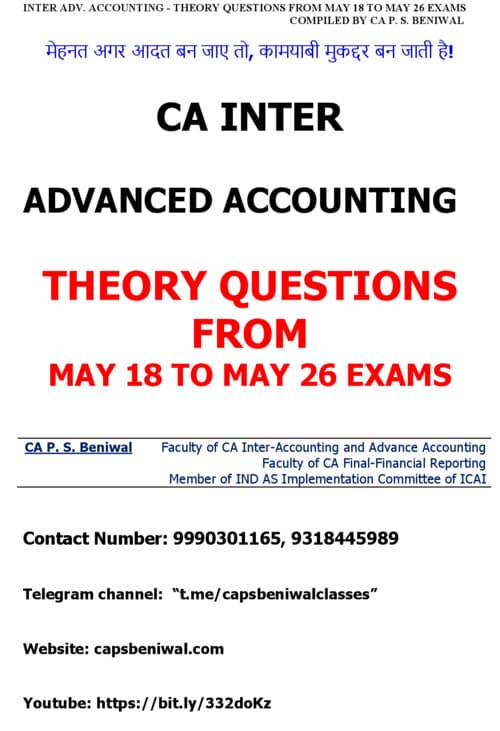 First page of ACCOUNTS ALL THEORY QUESTIONS OF PYQs FROM MAY, 2018 TO MAY, 2026 BY CA P S BENIWAL FOR SEPTEMBER, 2026