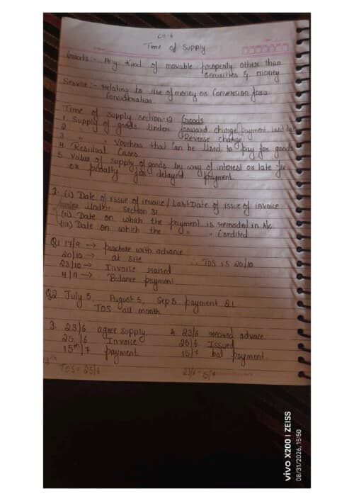 First page of Time of supply notes for sep 2026 and jan 2027 exam