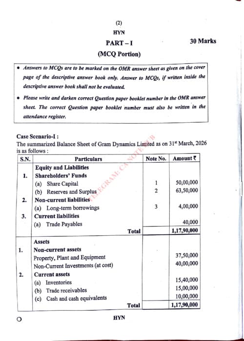 First page of ACCOUNTS QUESTION PAPER ALONG WITH MCQS OF SEPTEMBER, 2026 EXAMS HELD BY THE ICAI