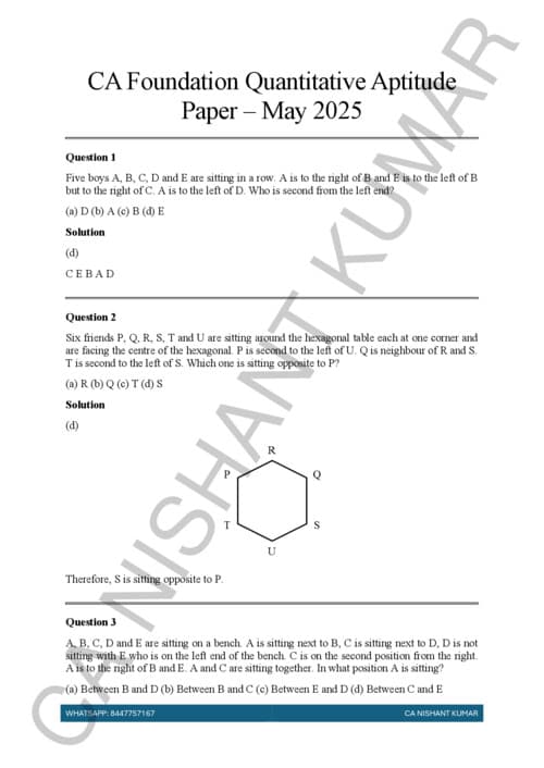 First page of Quantitative Aptitude PYQ May 2025 with solutions