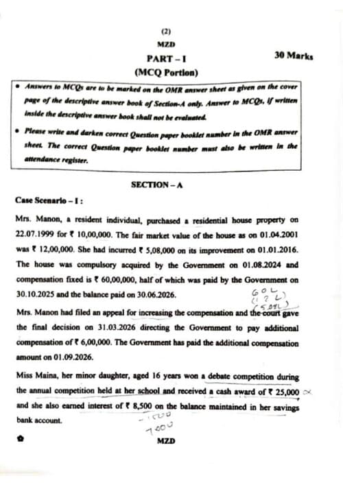 First page of September 2026 #CA Inter DT & IDT Question paper with Mcq's booklet