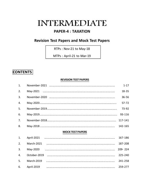 First page of TAXATION Revision Test Papers and Mock Test Papers