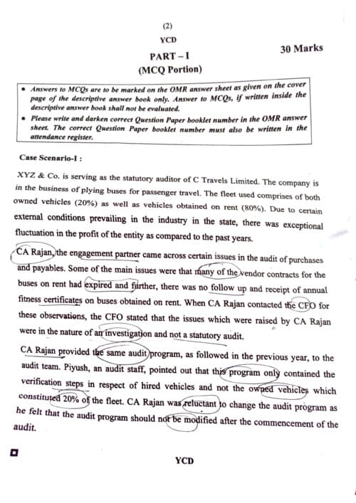 First page of #September 2026 #CA Inter Auditing & Ethics Question paper with Mcq's booklet