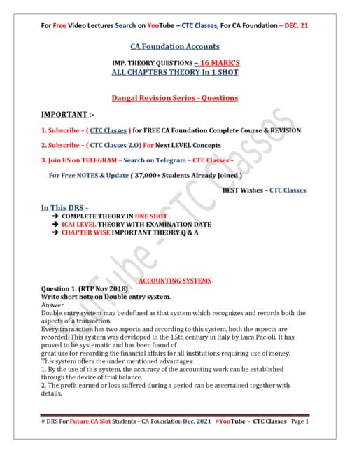 First page of Accounts theory notes
