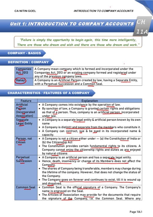 First page of Ca Nitin goal sir notes