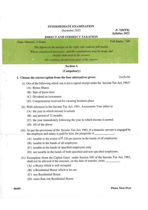 First page of Tax Pyq of last 5 attempts